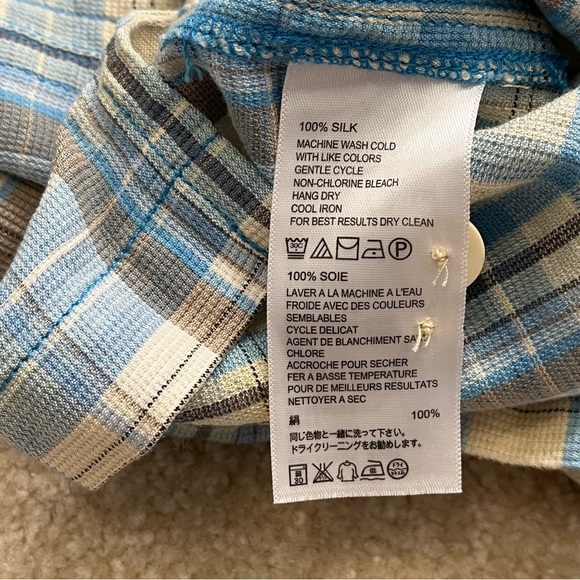 Tommy Bahama Shirt Mens Large Blue Gray Plaid Short Sleeve Button Up 100% Silk - Picture 5 of 10